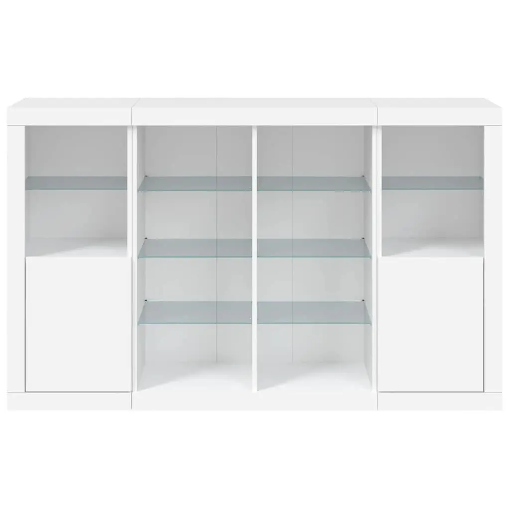 Sideboards Storage Cabinets 3 Piece Set White RGB LED Lights Engineered Wood