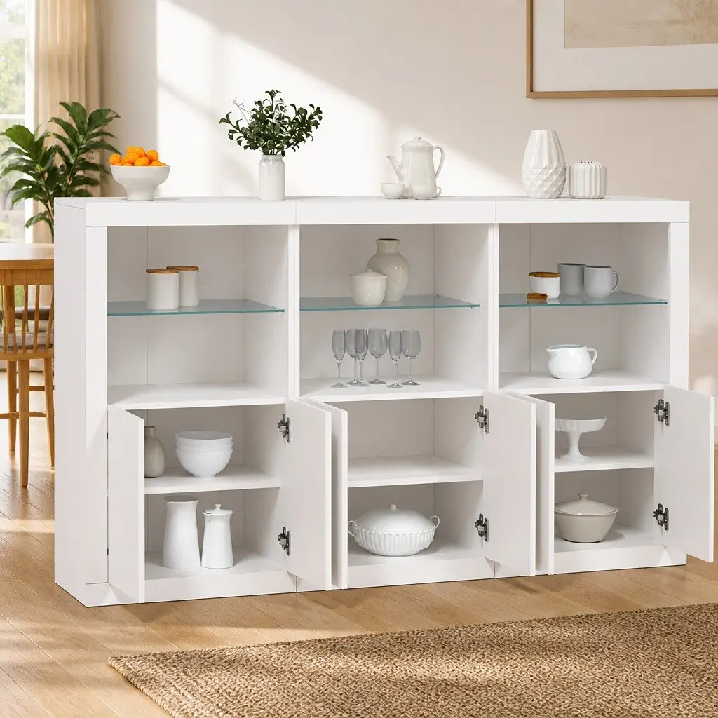 Sideboard Cabinet Storage Buffet Modern White with RGB LED Lights 1815 x 370 x 1000 mm