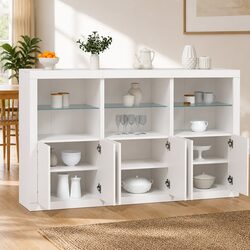 Reliable White Sideboard Cabinet with RGB LED Features
