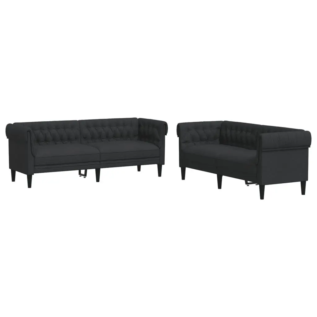 2 Piece Black Fabric Sofa Set Living Room Lounge Seating Modern Design