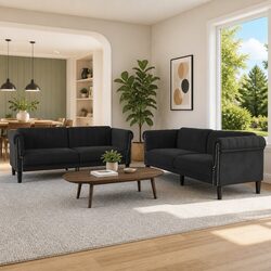 Comfortable 2-Piece Black Velvet Sofa Set at Great Value