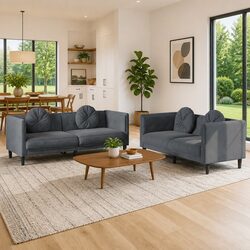 2 Piece Sofa Set Grey Velvet Living Room Furniture Comfortable Seating with