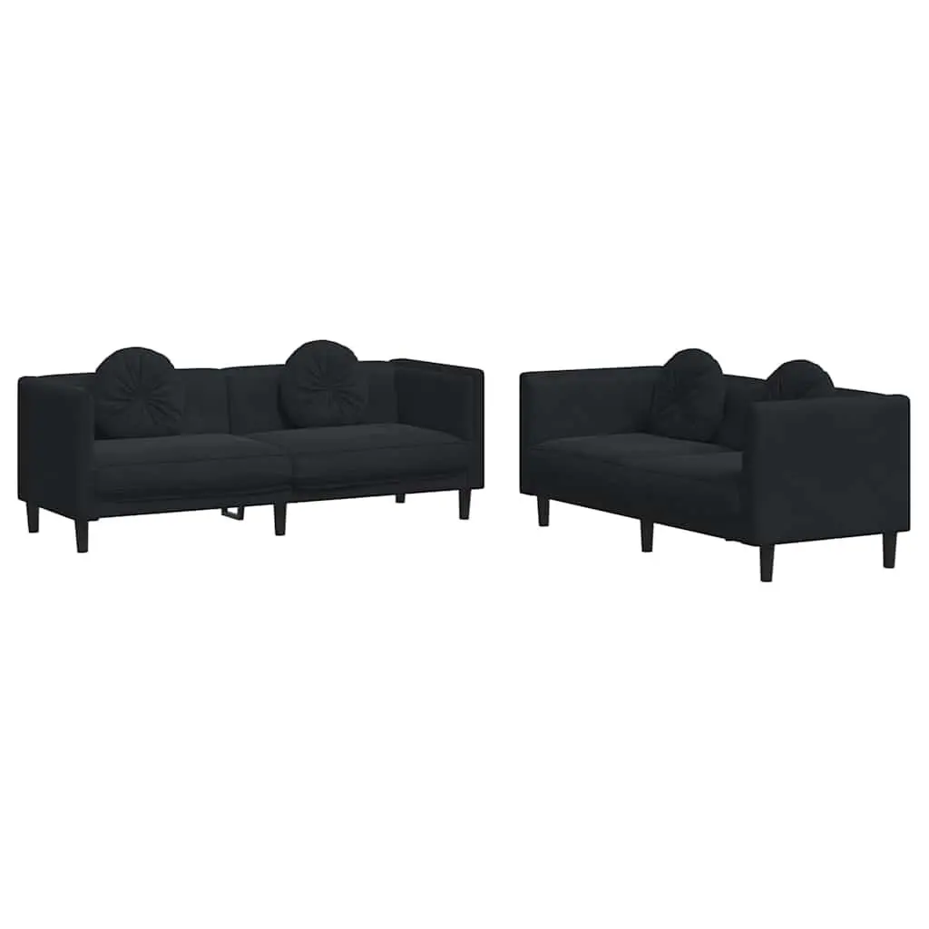 2 Piece Sofa Set with Throw Pillows Black Living Room Furniture Modern Lounge