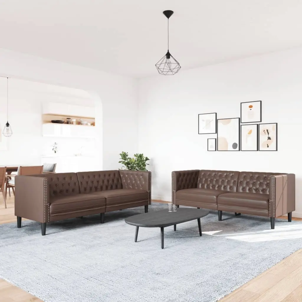 Chesterfield Sofa Set 2 Piece Brown Button Tufted Lounge Suite