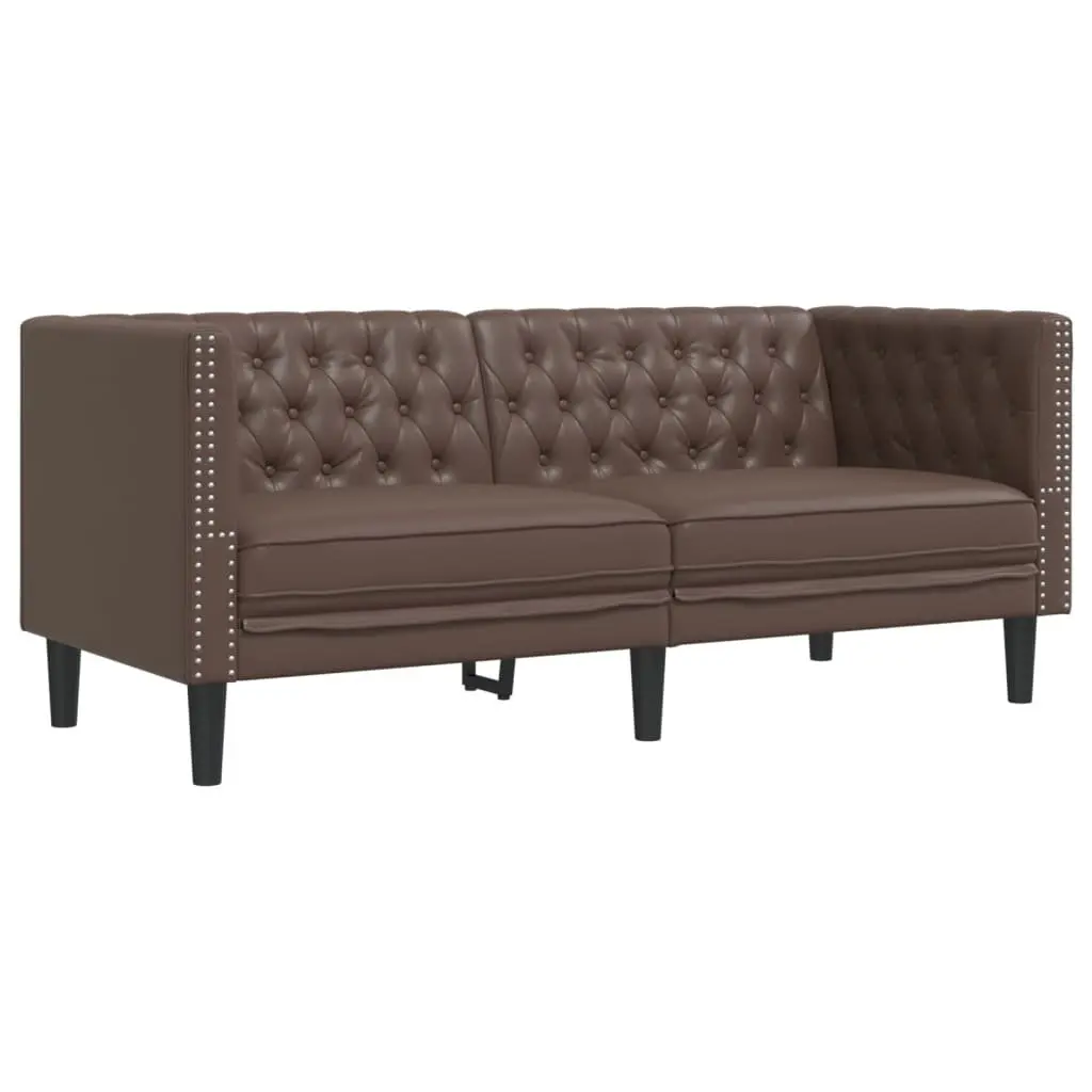 Chesterfield Sofa Set 2 Piece Brown Button Tufted Lounge Suite