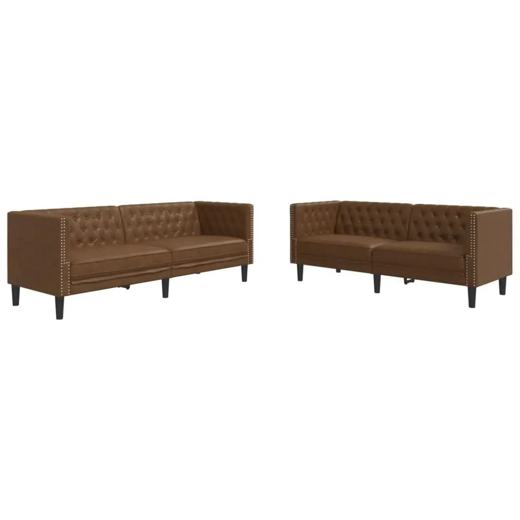 Chesterfield Sofa Set 2 Piece Brown Button Tufted Lounge Suite