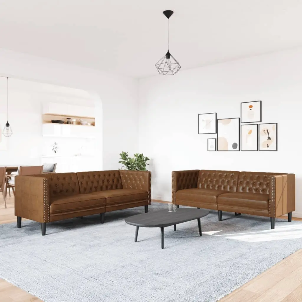 Chesterfield Sofa Set 2 Piece Brown Button Tufted Lounge Suite