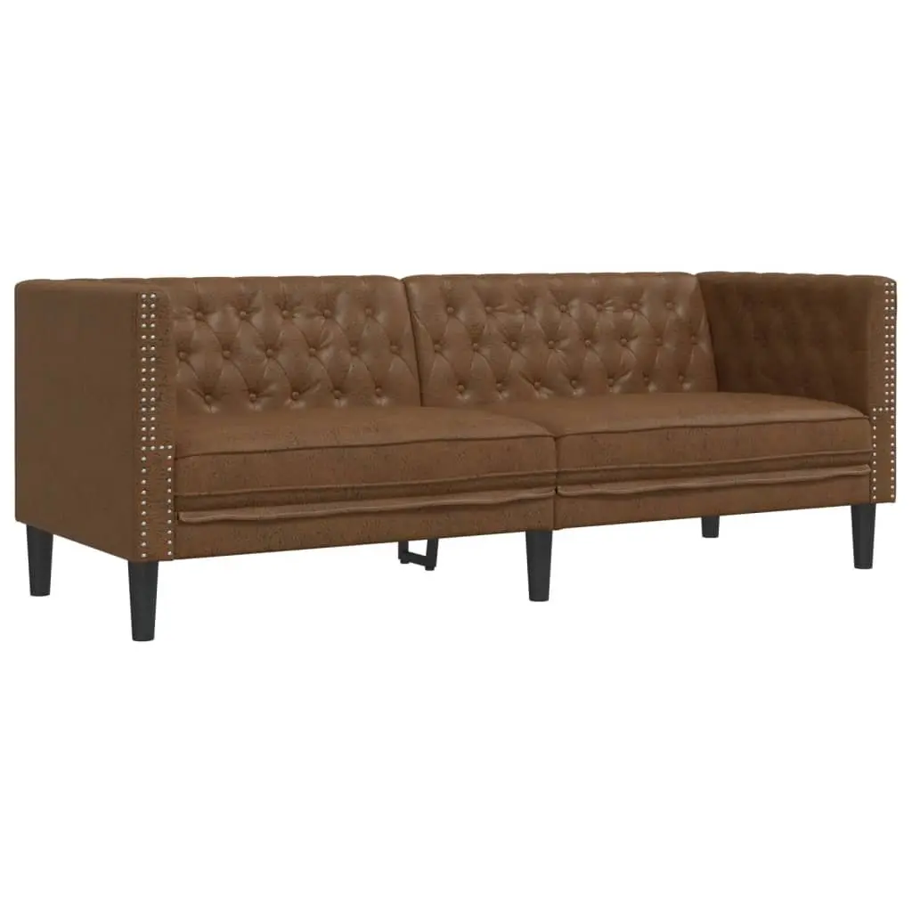 Chesterfield Sofa Set 2 Piece Brown Button Tufted Lounge Suite