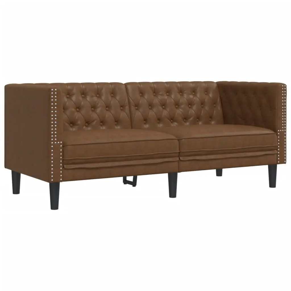 Chesterfield Sofa Set 2 Piece Brown Button Tufted Lounge Suite