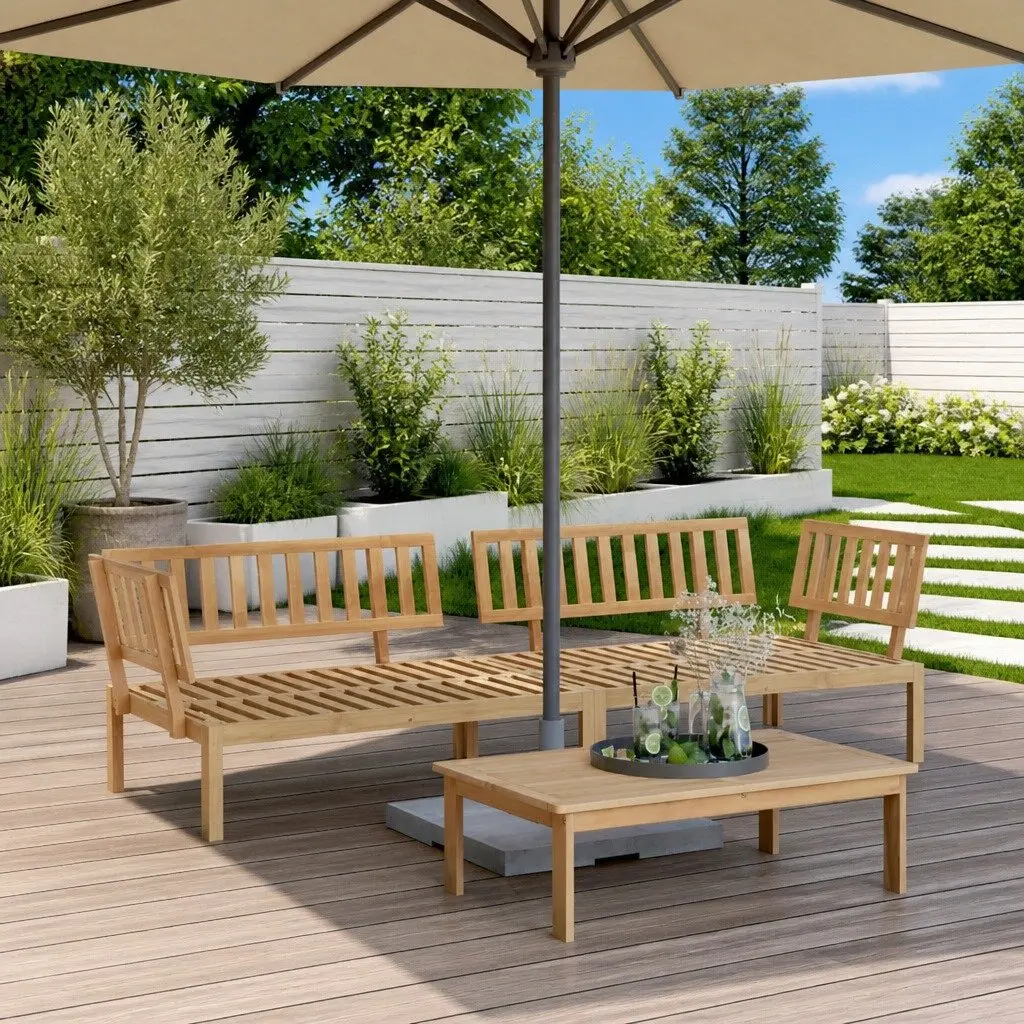 Outdoor Sectional Corner Sofa 2 pcs Solid Wood Garden Patio Lounge Brown