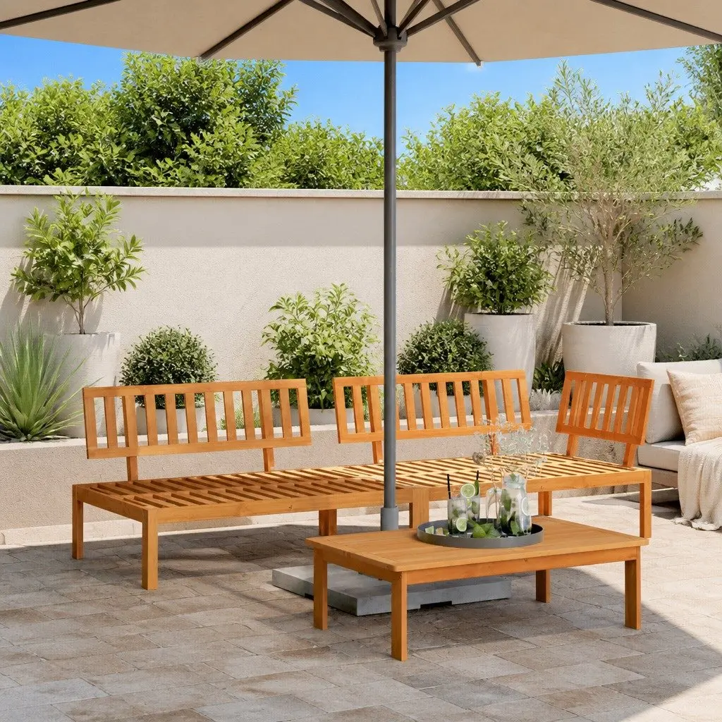 Outdoor Sectional Sofa Set 3 Piece Garden Pallet Furniture Solid Wood Acacia