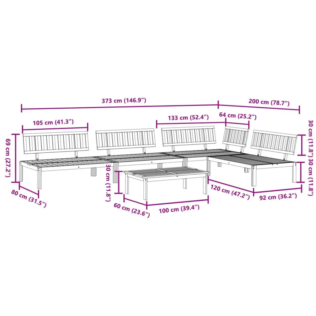 5 Piece Garden Pallet Sofa Set Outdoor Sectional Acacia Wood Brown