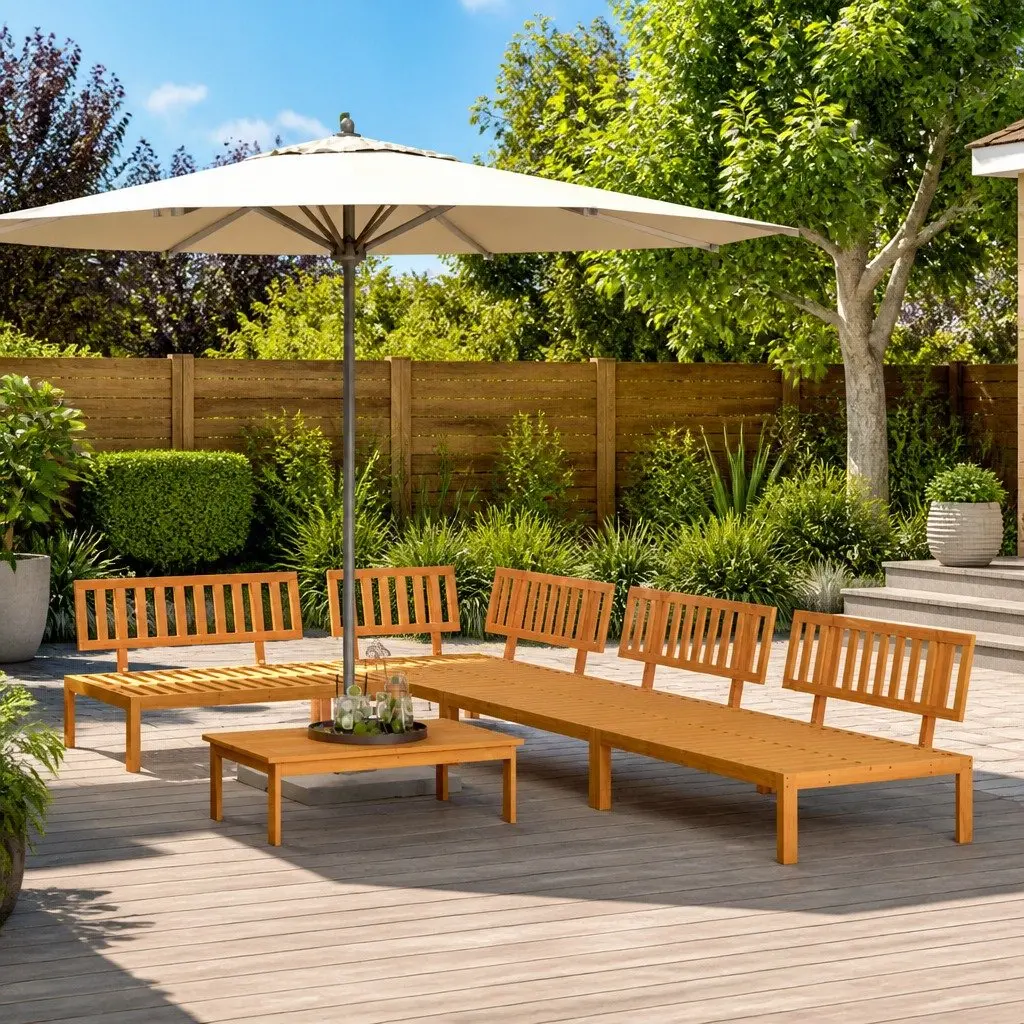 5 Piece Outdoor Sectional Sofa Set Garden Pallet Furniture Brown Wood