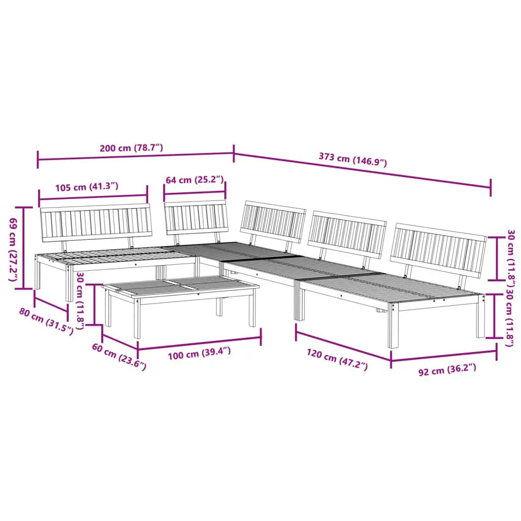 5 Piece Outdoor Sectional Sofa Set Garden Pallet Furniture Brown Wood