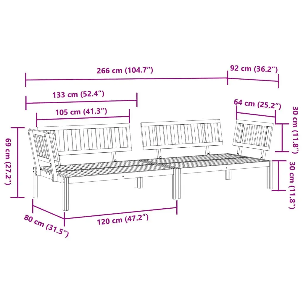 Outdoor Sectional Sofa Corner Set 2 pc Garden Pallet Furniture Solid Acacia Wood Brown