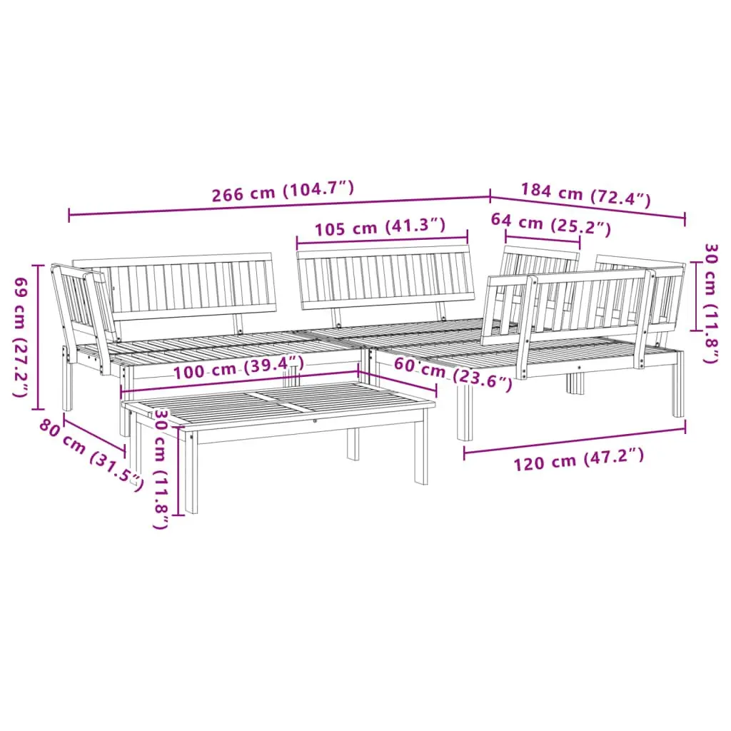 4 Piece Garden Sofa Set Made of Solid Wood
