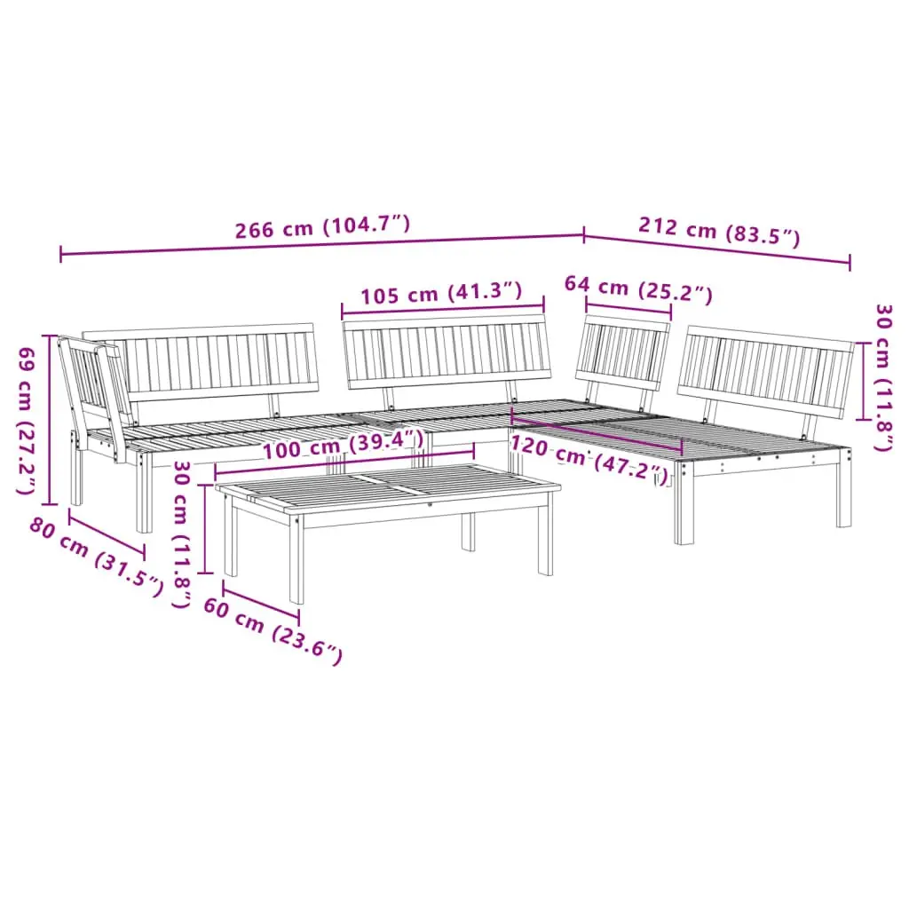 Outdoor Sectional Sofa Set Modular Garden Furniture 4 Piece Brown Wood