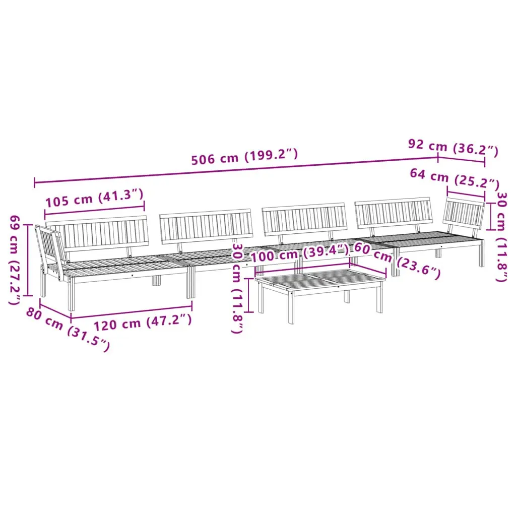 5 Piece Acacia Wood Sofa Set for Relaxation
