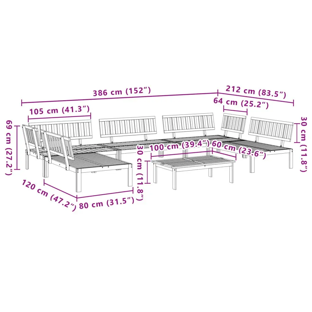 Outdoor Sectional Sofa Set Modular Pallet Furniture 6 Piece Brown Acacia Wood