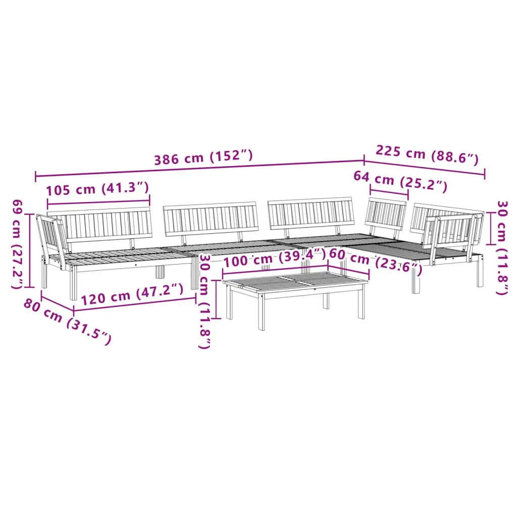 Outdoor Sectional Sofa Set 5 Piece Garden Pallet Furniture Solid Wood Brown