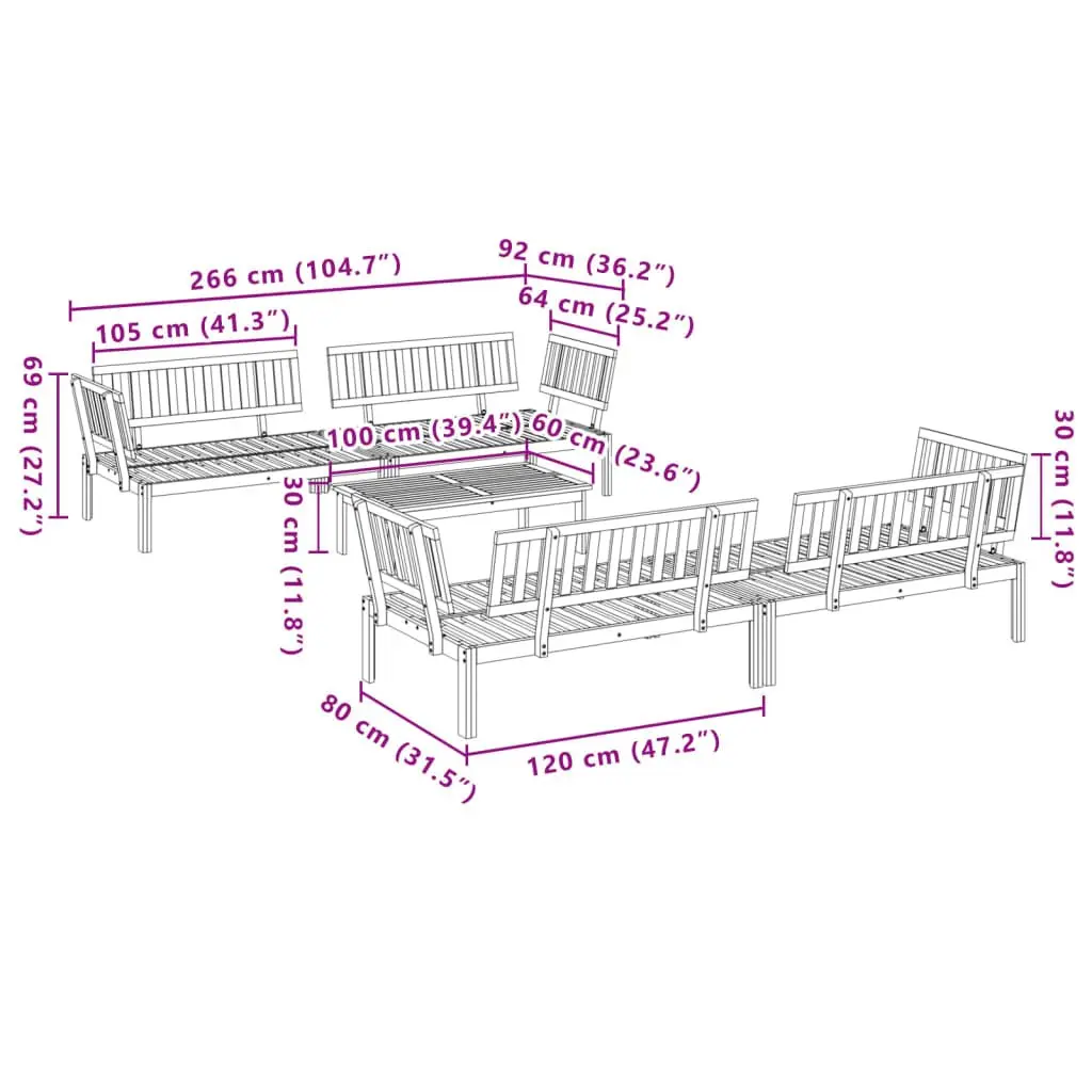 5 Piece Outdoor Garden Pallet Sofa Set Solid Acacia Wood Brown Sectional