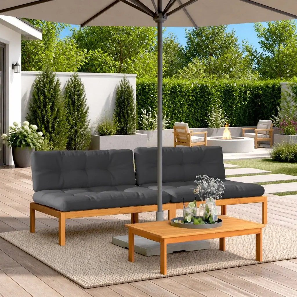 Outdoor Middle Sofas Set 2 Piece Modular Cushions Solid Acacia Wood Brown