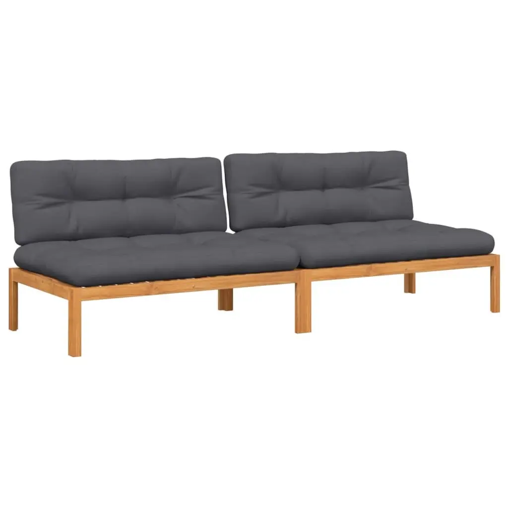 Outdoor Middle Sofas Set 2 Piece Modular Cushions Solid Acacia Wood Brown