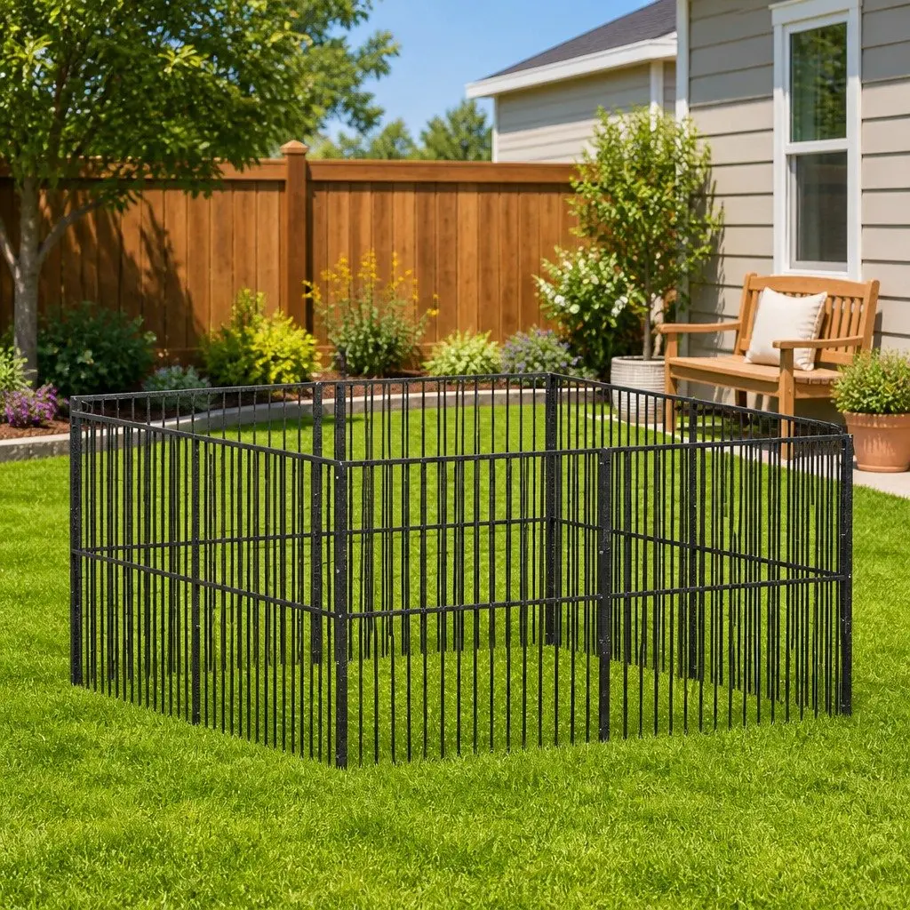 Dog Playpen 8 Panels Exercise Pen Black Galvanised Steel Pet Enclosure
