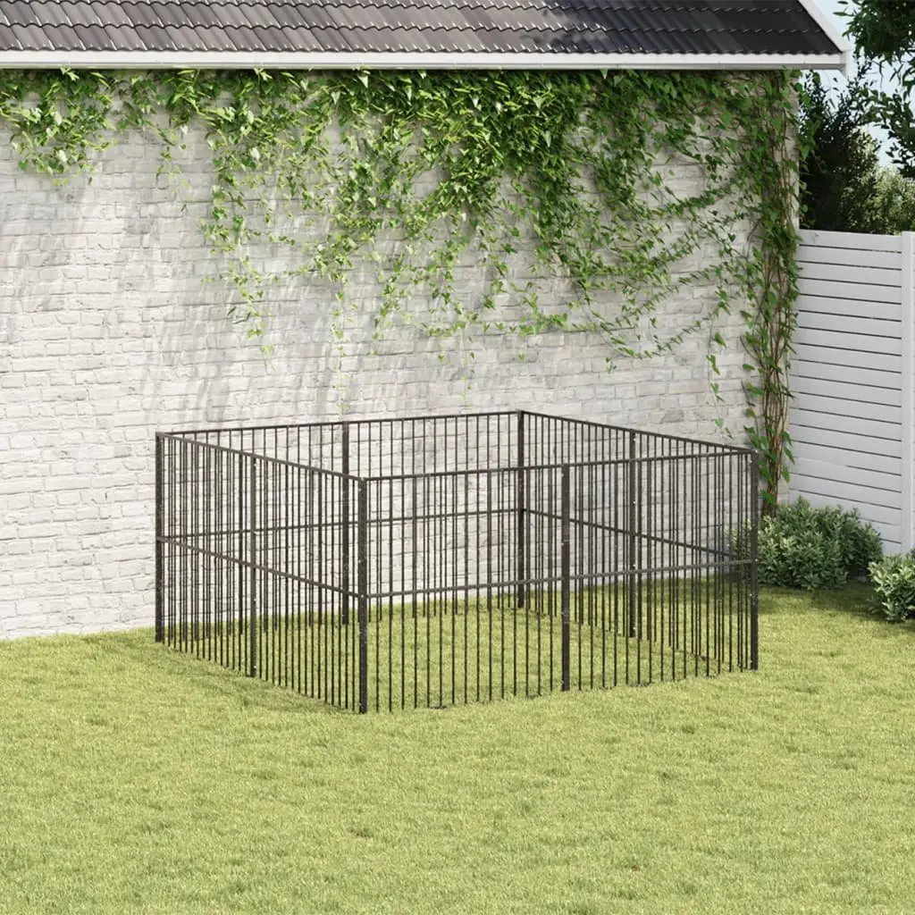 Dog Playpen 8 Panels Exercise Pen Black Galvanised Steel Pet Enclosure