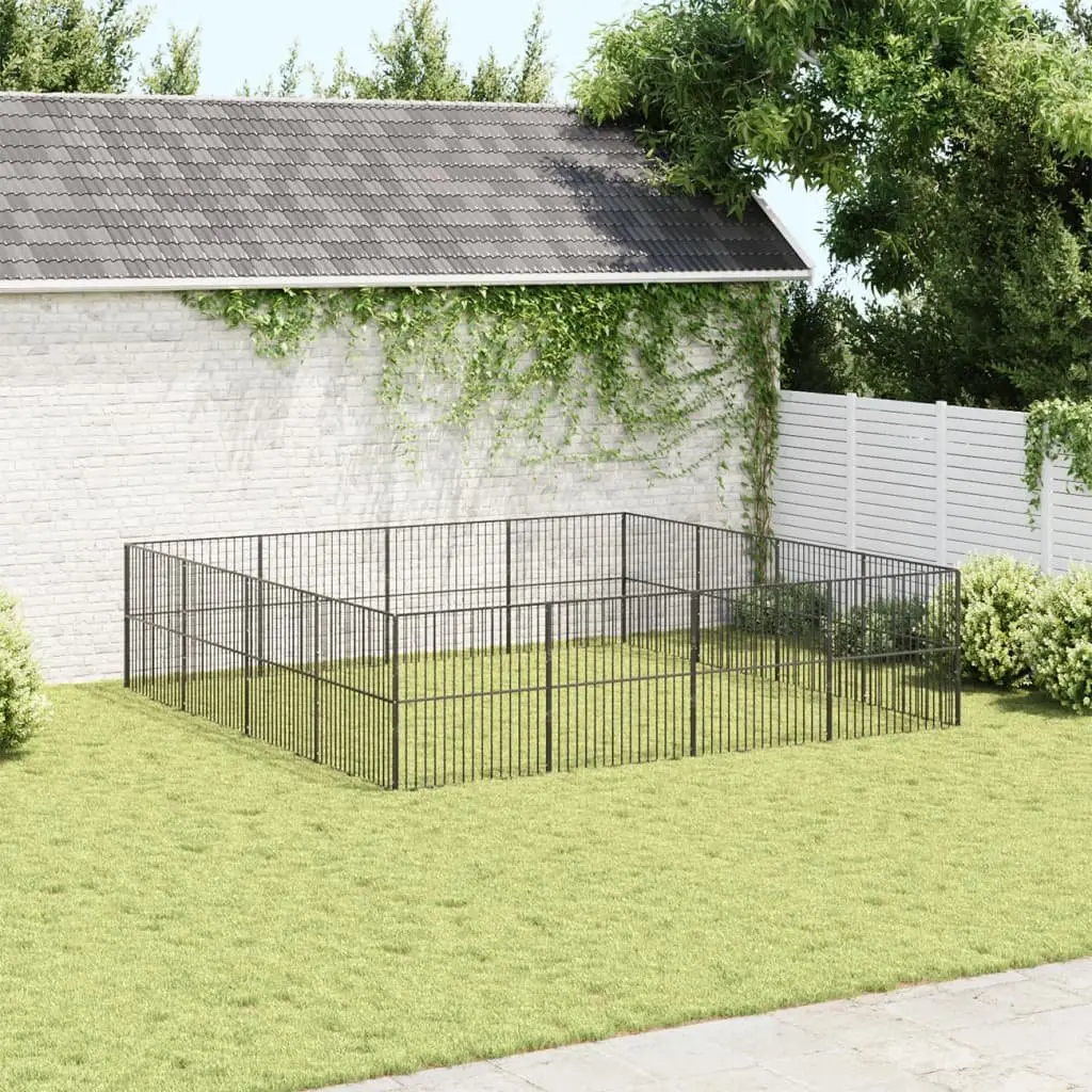 Dog Playpen 16 Panels Exercise Enclosure Black Galvanised Steel