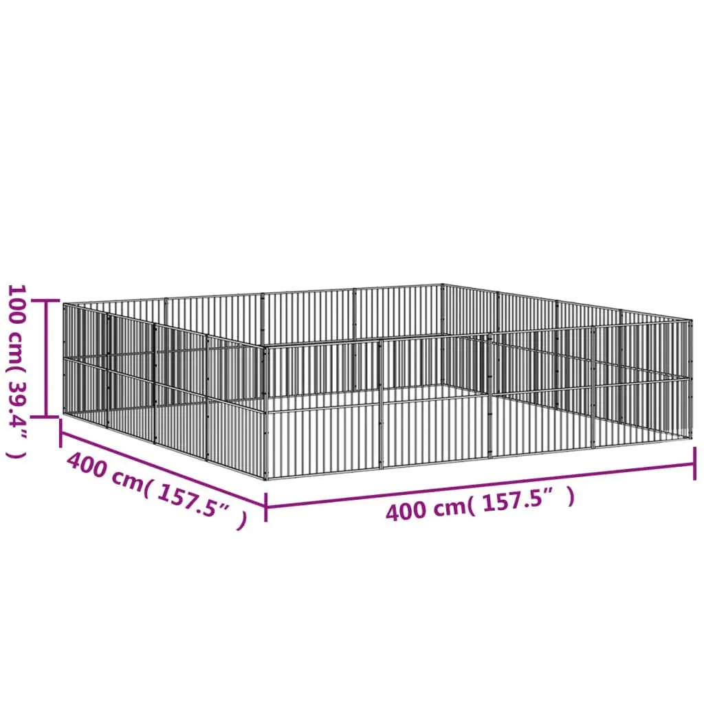 Dog Playpen 16 Panels Exercise Enclosure Black Galvanised Steel