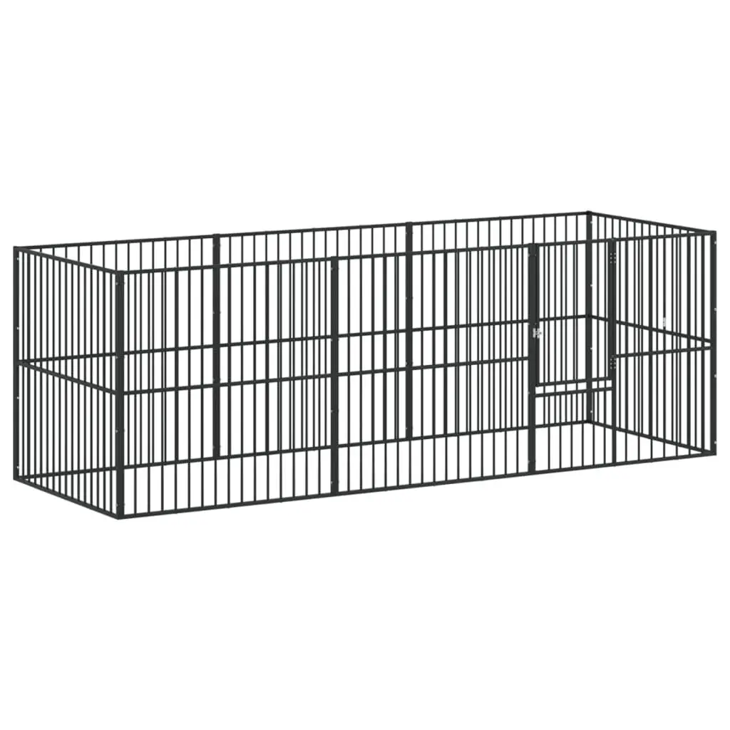 Dog Playpen 8 Panels Outdoor Exercise Black Galvanised Steel