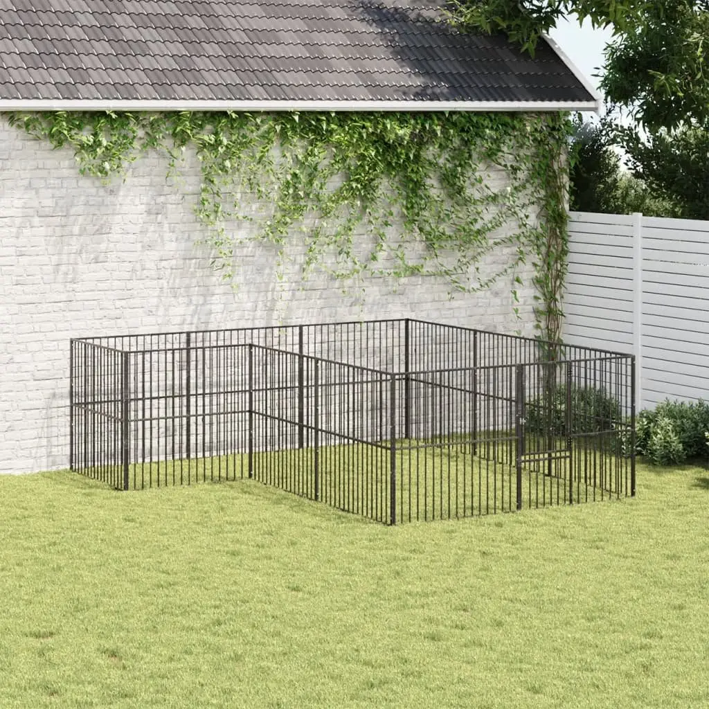 Dog Playpen 12 Panels Outdoor Exercise Pen Black Galvanised Steel