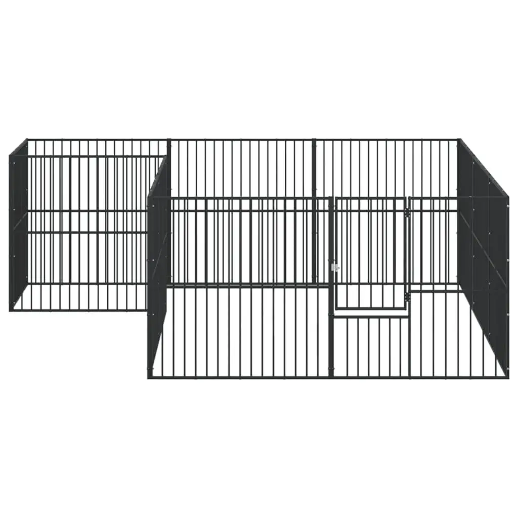 Dog Playpen 12 Panels Outdoor Exercise Pen Black Galvanised Steel