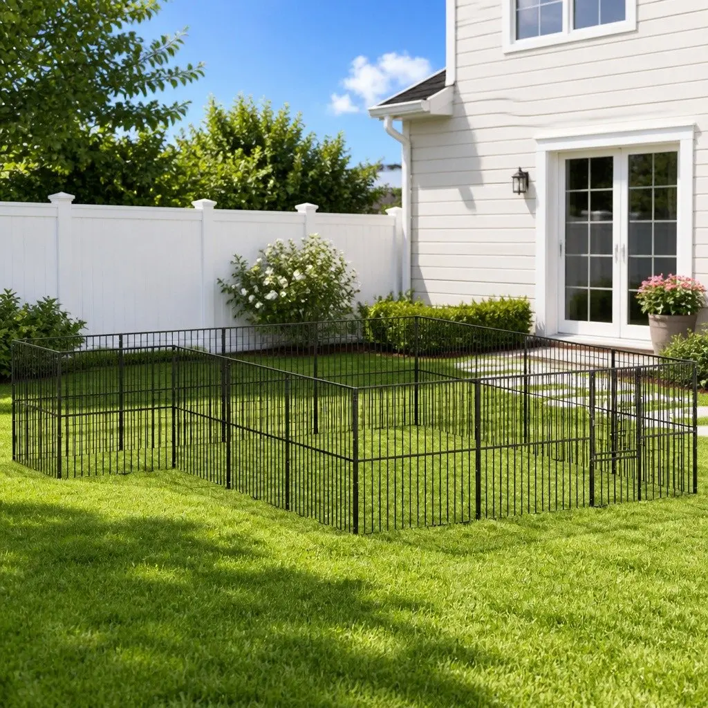 Dog Playpen 16 Panels Exercise Pen Black Galvanised Steel Pet Enclosure