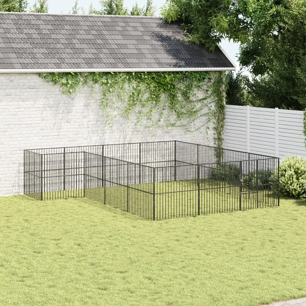 Dog Playpen 16 Panels Exercise Pen Black Galvanised Steel Pet Enclosure