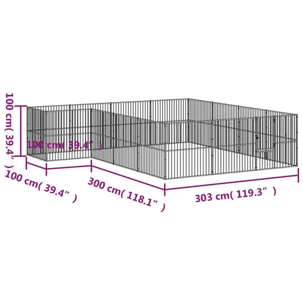 Dog Playpen 16 Panels Exercise Pen Black Galvanised Steel Pet Enclosure