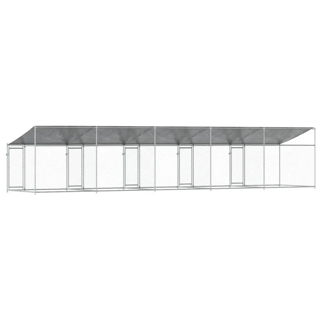 Dog Kennel Outdoor Cage with Roof Lockable Doors 10 x 2 x 2 m Grey Galvanised Steel