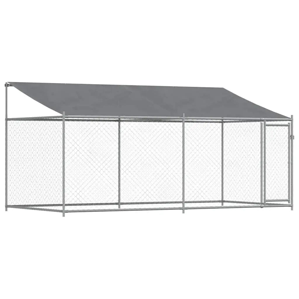 Dog Cage Outdoor Kennel Run Pen Grey Galvanised Steel 4 x 2 x 2 m