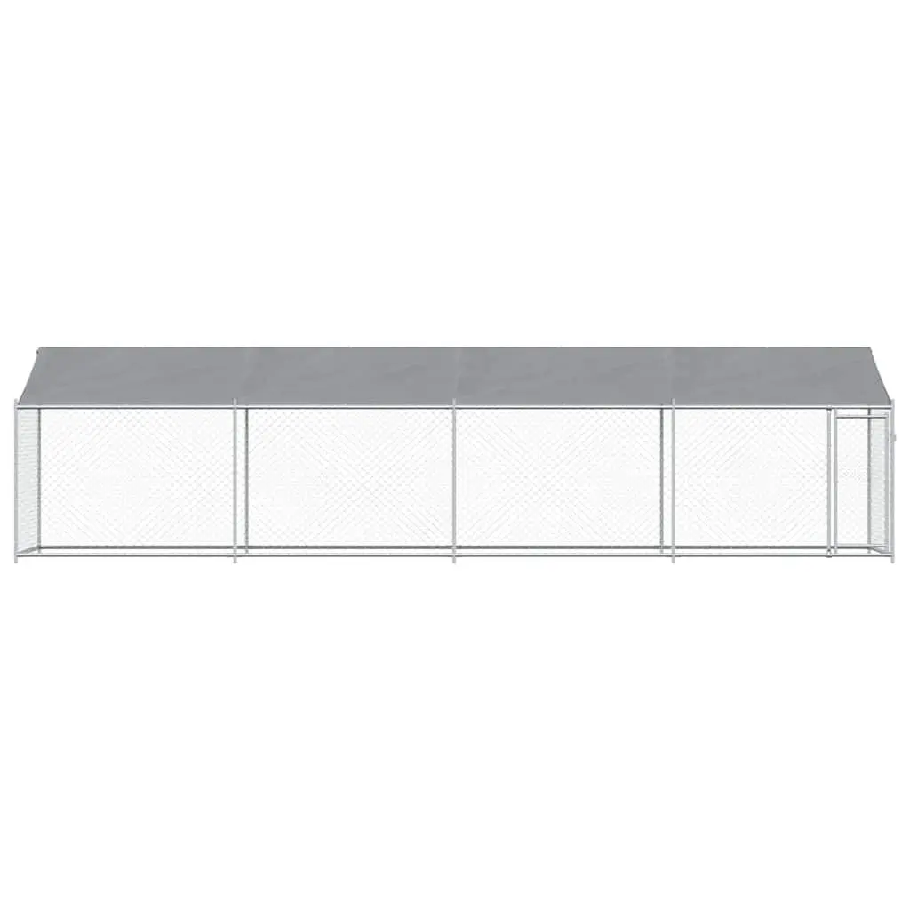 Dog Cage Kennel Outdoor Run Pen Grey Galvanised Steel with Roof and Door 8 x 2 x 2 m