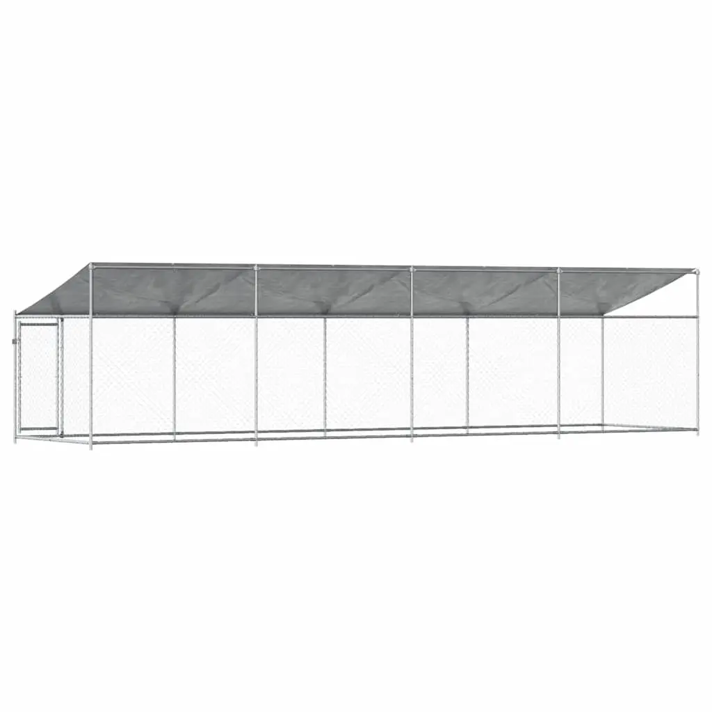 Dog Cage Kennel Outdoor Run Pen Grey Galvanised Steel with Roof and Door 8 x 2 x 2 m
