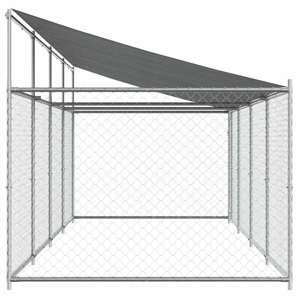 Dog Cage Kennel Outdoor Run Pen Grey Galvanised Steel with Roof and Door 8 x 2 x 2 m