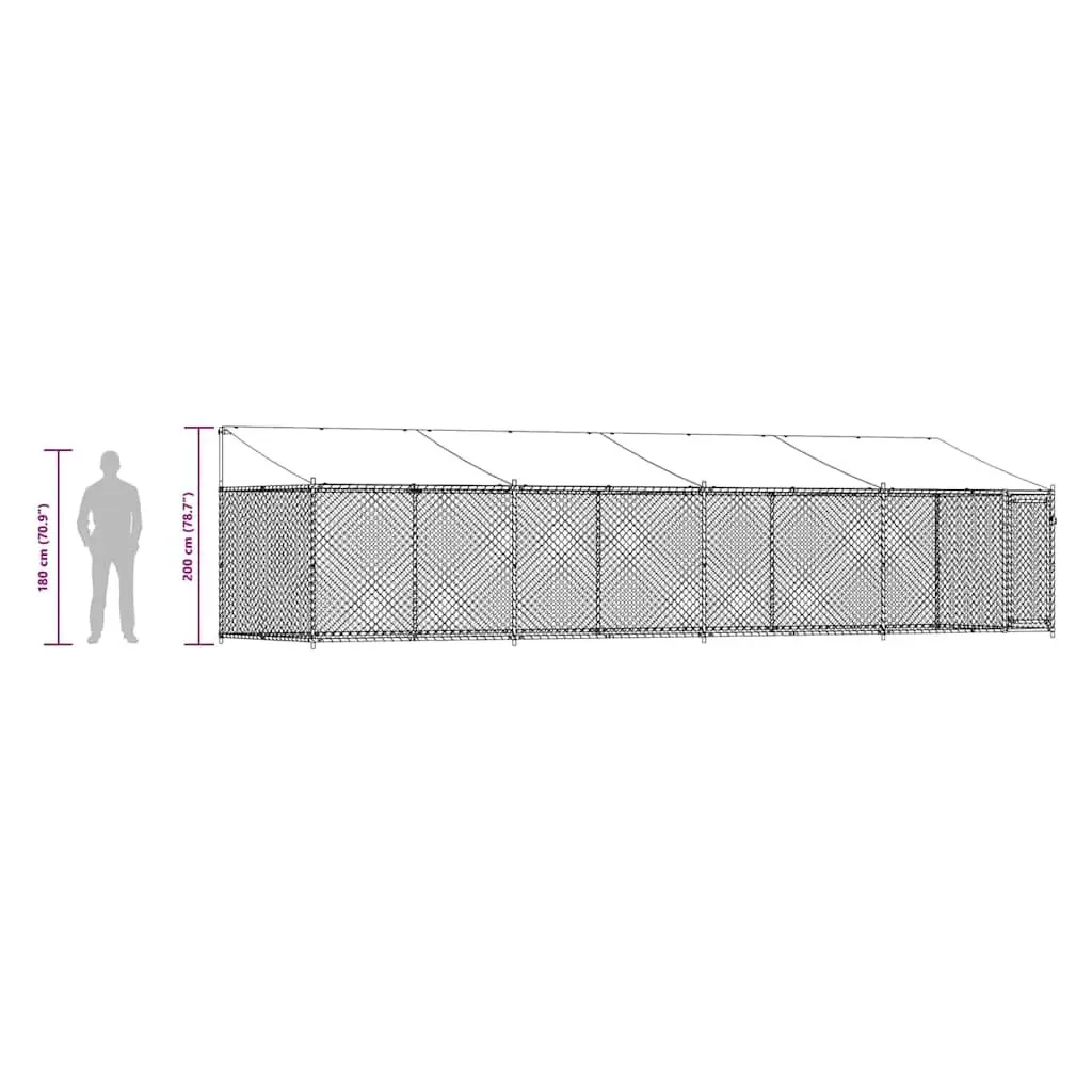 Dog Cage Kennel Outdoor Run Pen Grey Galvanised Steel with Roof and Door 8 x 2 x 2 m