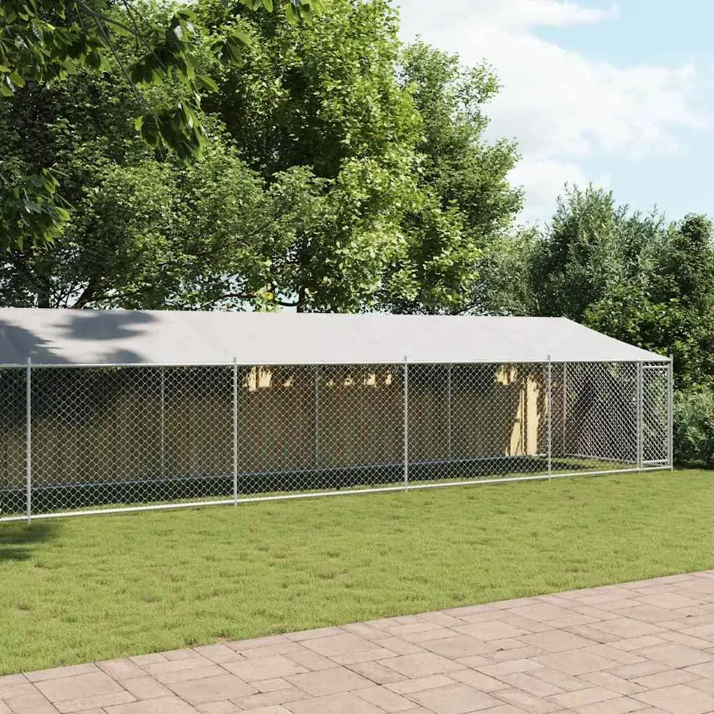 Dog Kennel Outdoor Cage with Roof and Door 10 x 2 x 2 m Grey Galvanised Steel