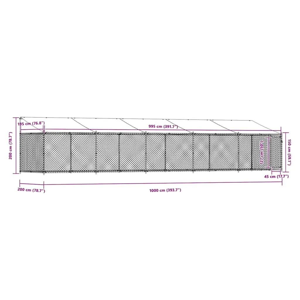 Dog Kennel Outdoor Cage with Roof and Door 10 x 2 x 2 m Grey Galvanised Steel