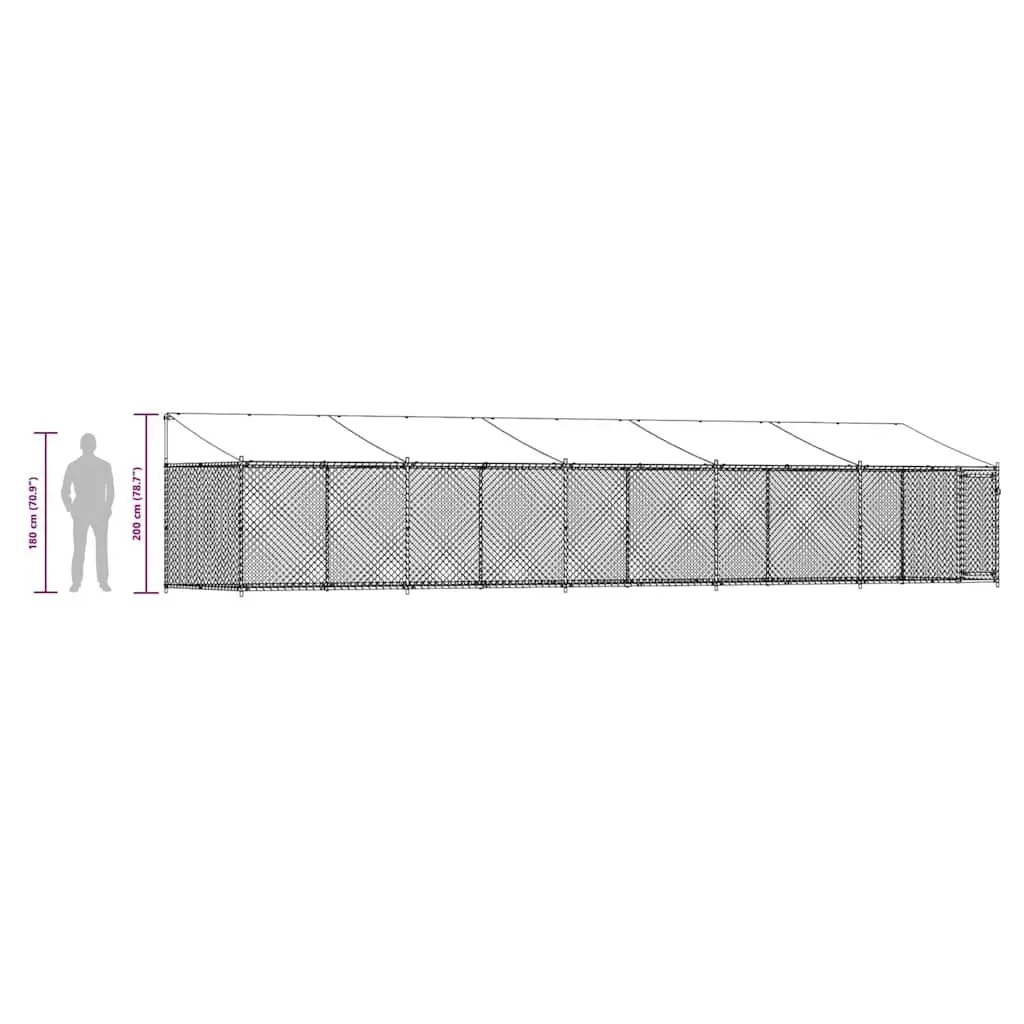 Dog Kennel Outdoor Cage with Roof and Door 10 x 2 x 2 m Grey Galvanised Steel
