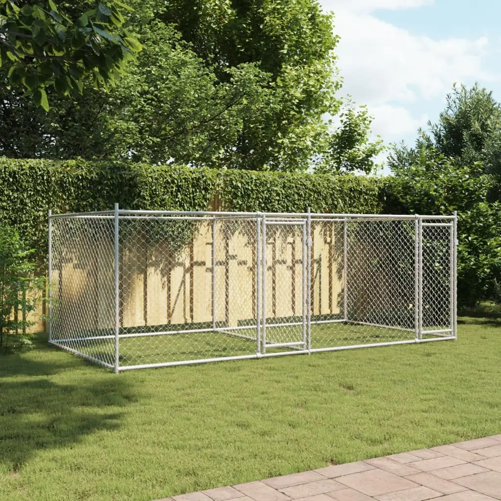Dog Cage Outdoor Exercise Pen 4 x 2 x 1.5 m Grey Galvanised Steel