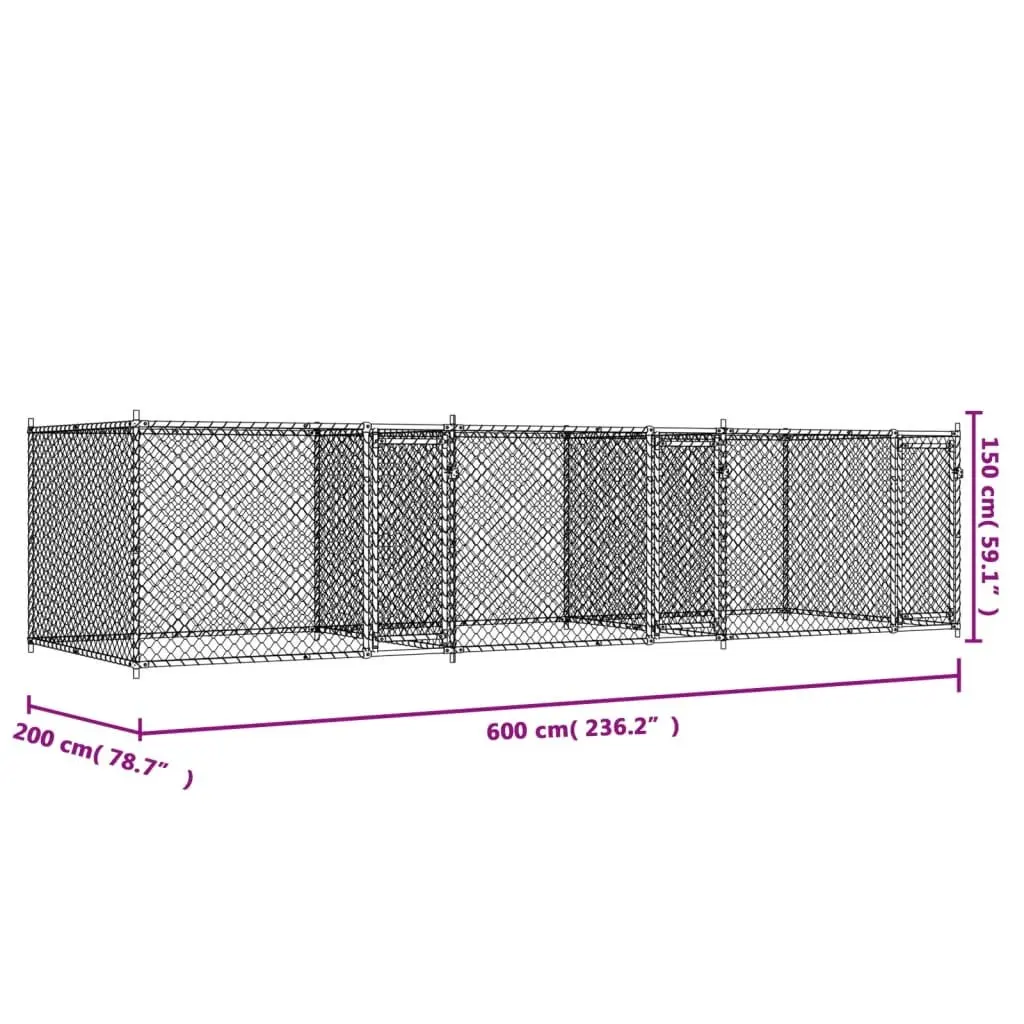 Dog Cage Kennel Outdoor Pet Enclosure 6x2x1.5m Galvanised Steel Grey