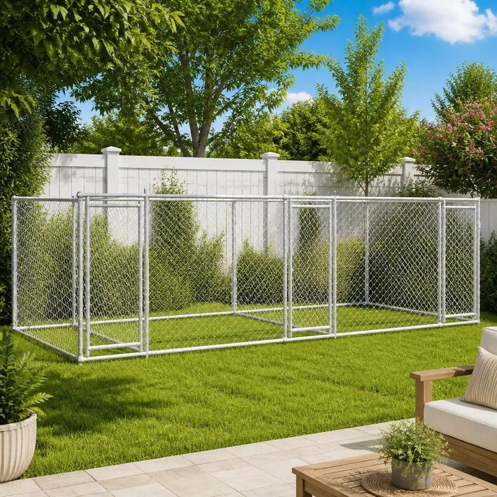Dog Kennel Cage Outdoor Pet Run 8x2x1.5 m Galvanised Steel Grey