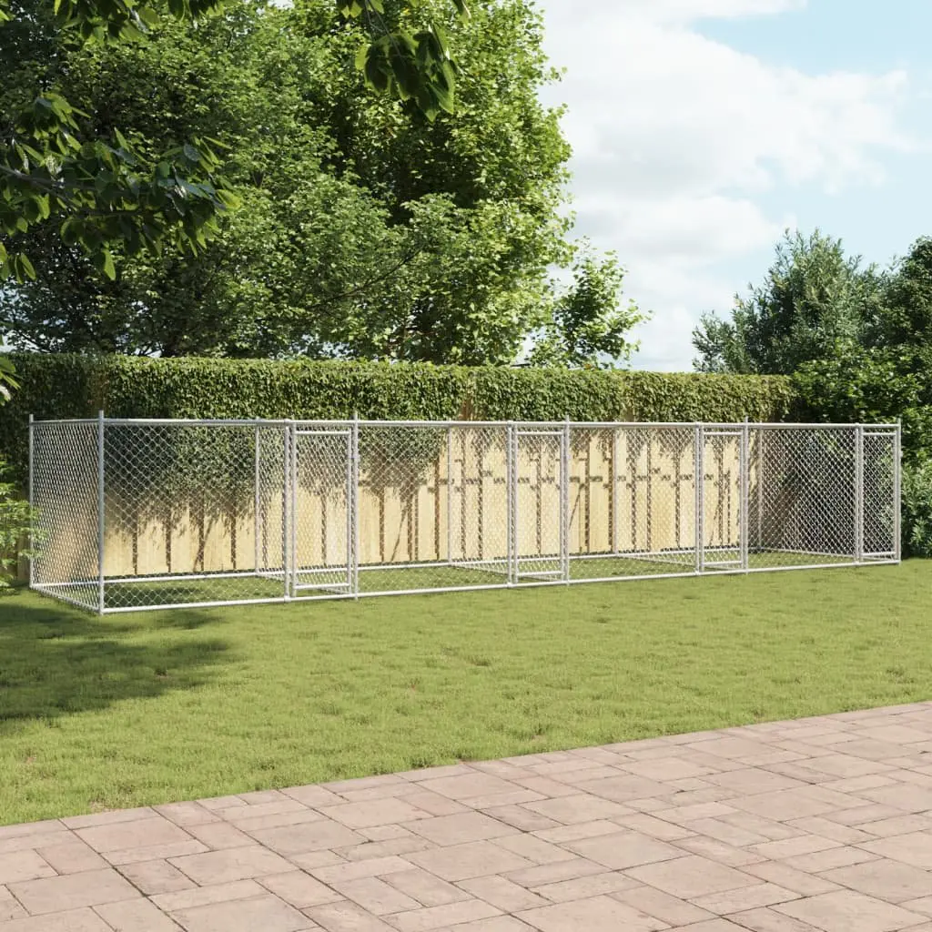 Dog Kennel Cage Outdoor Pet Run 8x2x1.5 m Galvanised Steel Grey